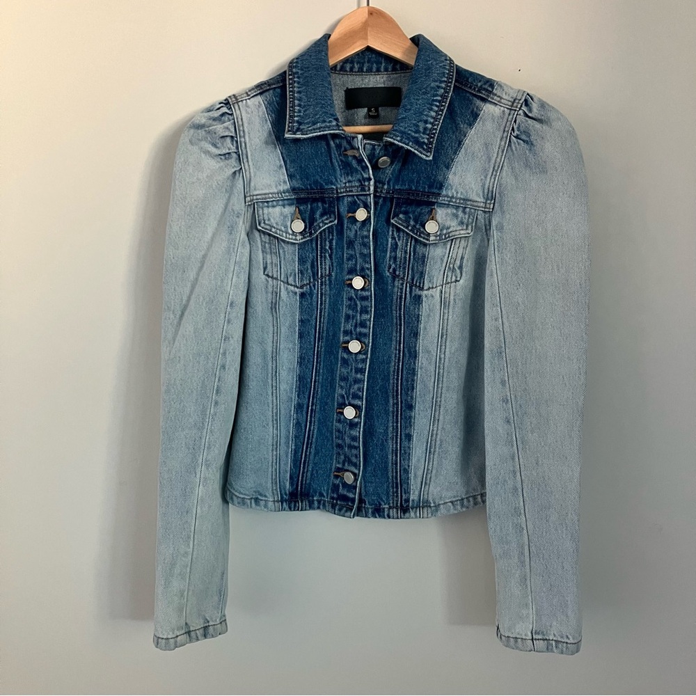 Blank NYC Denim Jacket Puffy Shoulders Retro Two Tone 80's Design